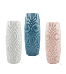 FLORERO BLANCO+AZUL+ROSADO 8*8*23CM