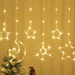 CORTINA DE LUCES CON ESTRELLAS,LUNA,VENADO,COPO DE NIEVE