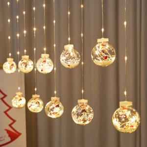 CORTINA NAVIDEÑA LUZ BLANCA, ESFERAS