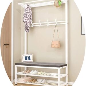 PERCHERO CON ZAPATERA BLANCO TABURETE GRIS 80CM 80*33*170cm(1)