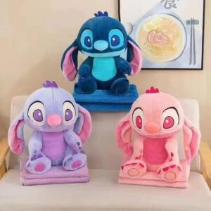 SET DE COLCHA STITCH 3PCS ROSADO AZUL Y MORADO 45CM